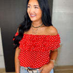 Polka Dot Layered Ruffle Top - Red - Lace and Grace Boutique