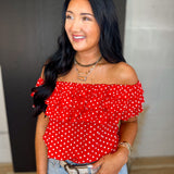 Polka Dot Layered Ruffle Top - Red - Lace and Grace Boutique