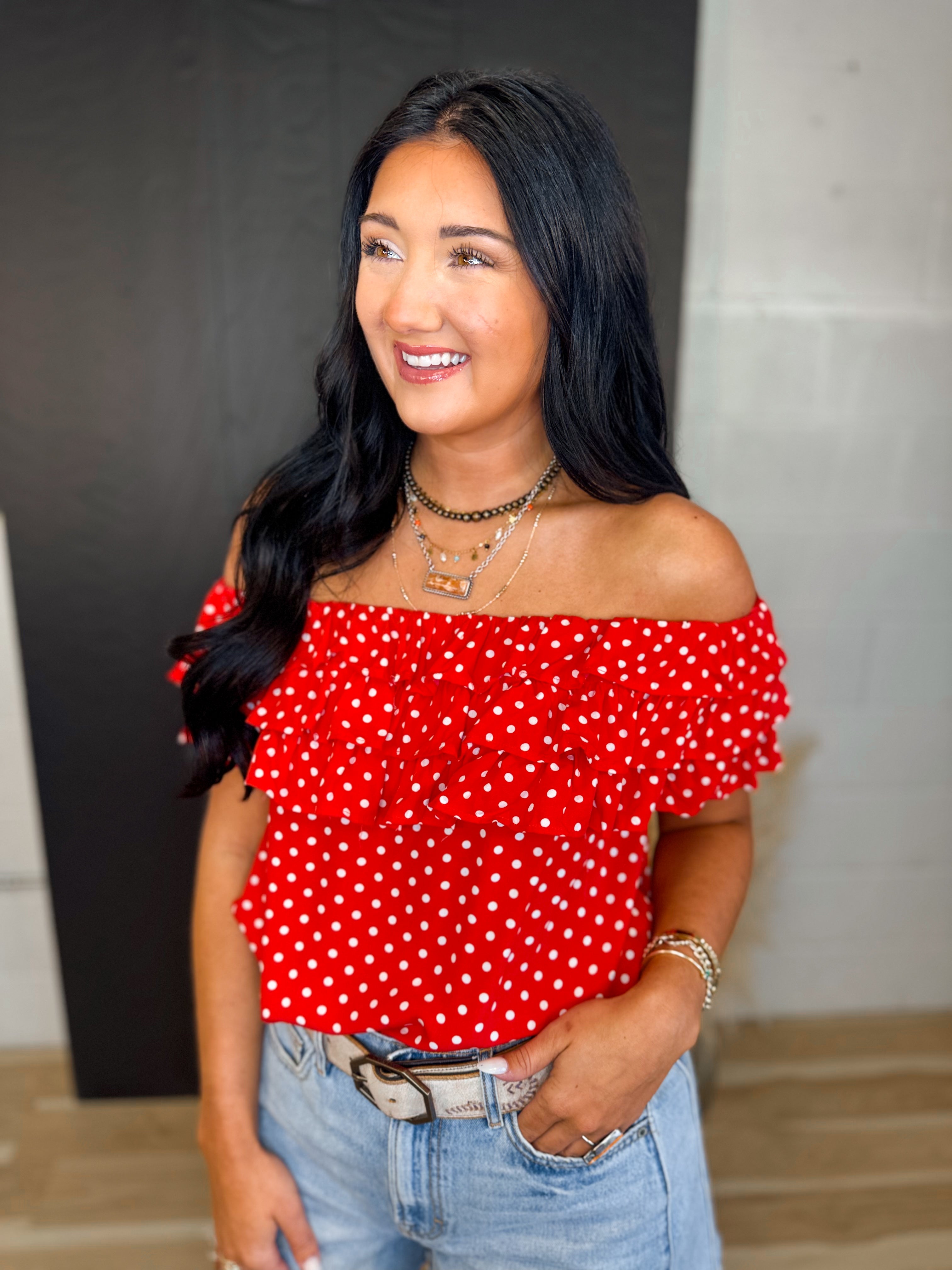 Polka Dot Layered Ruffle Top - Red - Lace and Grace Boutique