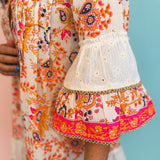 POL Paisley Beaded Mandarin Dress - Ivory/Orange Multi - Lace and Grace Boutique