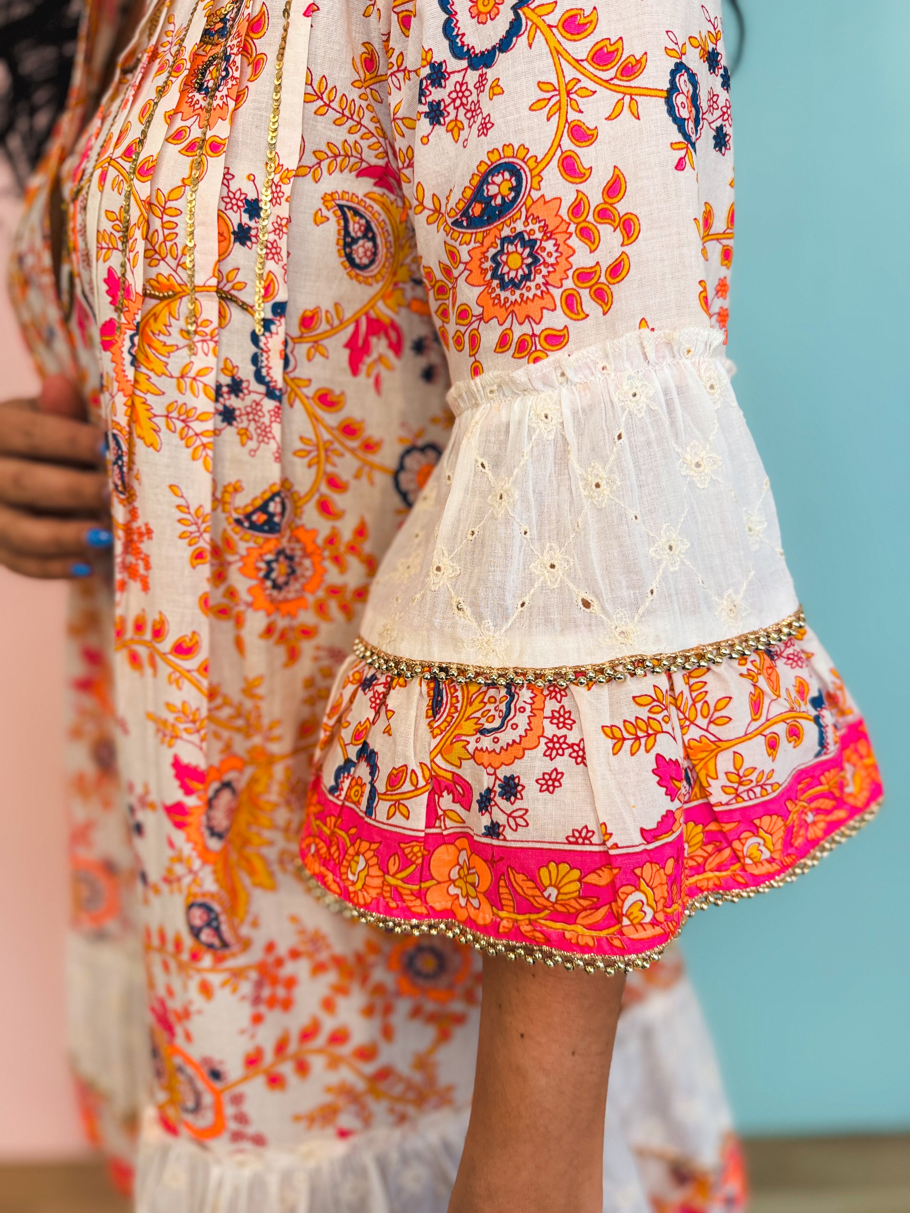 POL Paisley Beaded Mandarin Dress - Ivory/Orange Multi - Lace and Grace Boutique