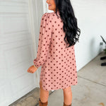 Polka Dot Pleated Long Sleeve Mini Shift Dress - Sienna - Lace and Grace Boutique
