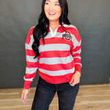 Ohio State Sequin Logo Collared Sweatshirt - Red/Grey