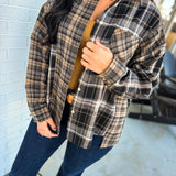 Plaid Patchwork Button Up Flannel Top - Gray
