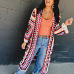 POL Granny Square Crochet Cardigan - Beige Multi - Lace and Grace Boutique