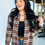 Plaid Printed Soft Button Up Cropped Woven Shirt - Aubrey - Lace and Grace Boutique