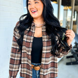 Plaid Printed Soft Button Up Cropped Woven Shirt - Aubrey - Lace and Grace Boutique