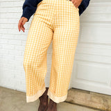 Gingham Printed Rolled Up Barrel Pants - Light Yellow - Lace and Grace Boutique