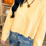 Tie-Back Crewneck Cropped Sweater - Marigold - Lace and Grace Boutique