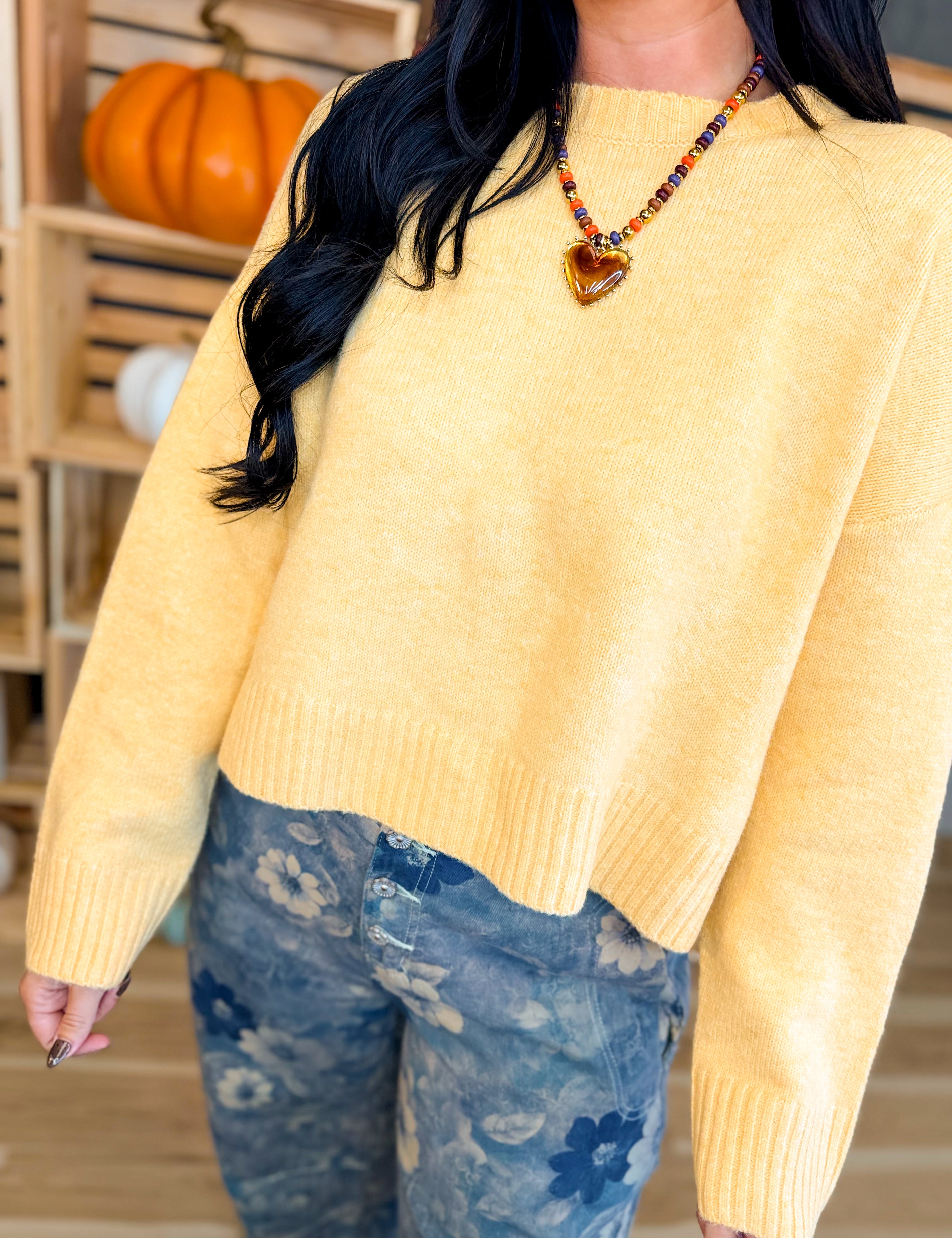 Tie-Back Crewneck Cropped Sweater - Marigold - Lace and Grace Boutique