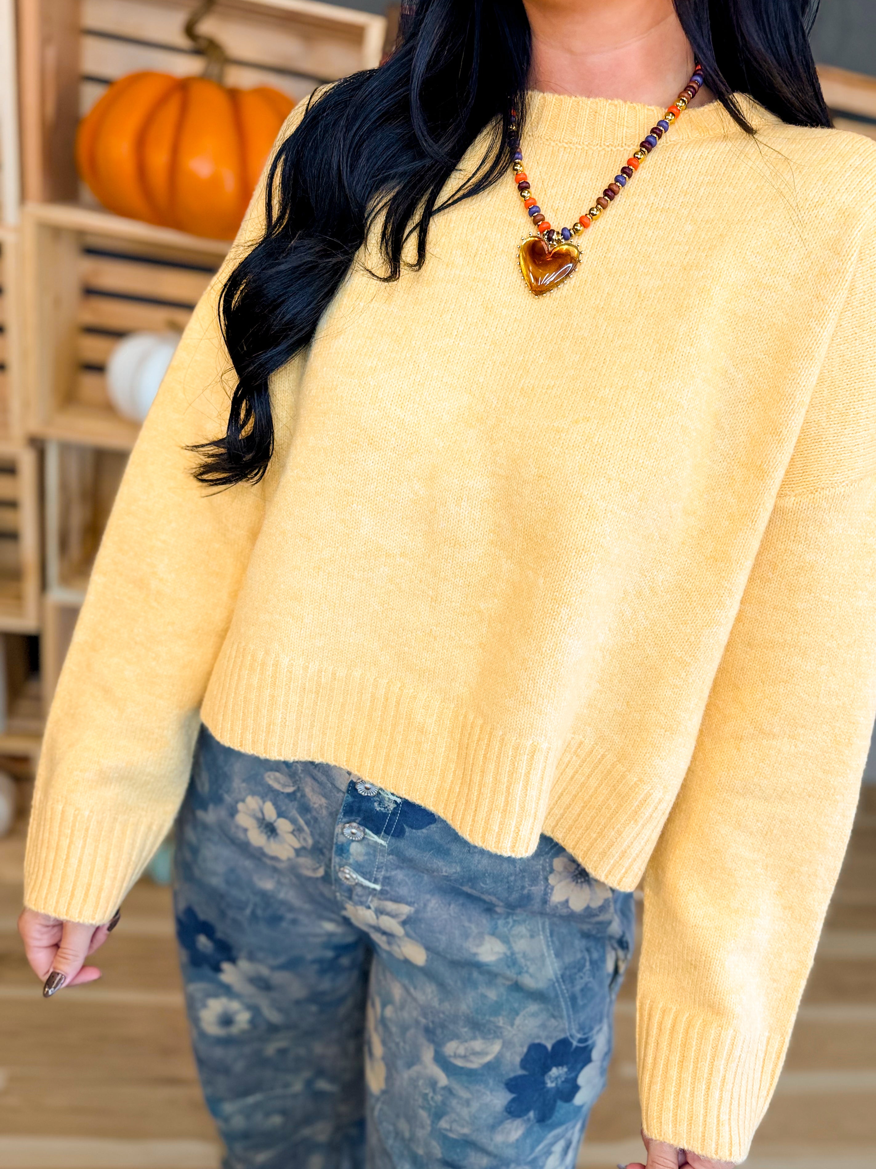Tie-Back Crewneck Cropped Sweater - Marigold - Lace and Grace Boutique