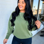 Pigment Dyed French Terry Pullover - Light Olive - Lace and Grace Boutique