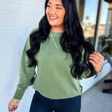 Pigment Dyed French Terry Pullover - Light Olive - Lace and Grace Boutique