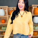 Tie-Back Crewneck Cropped Sweater - Marigold - Lace and Grace Boutique
