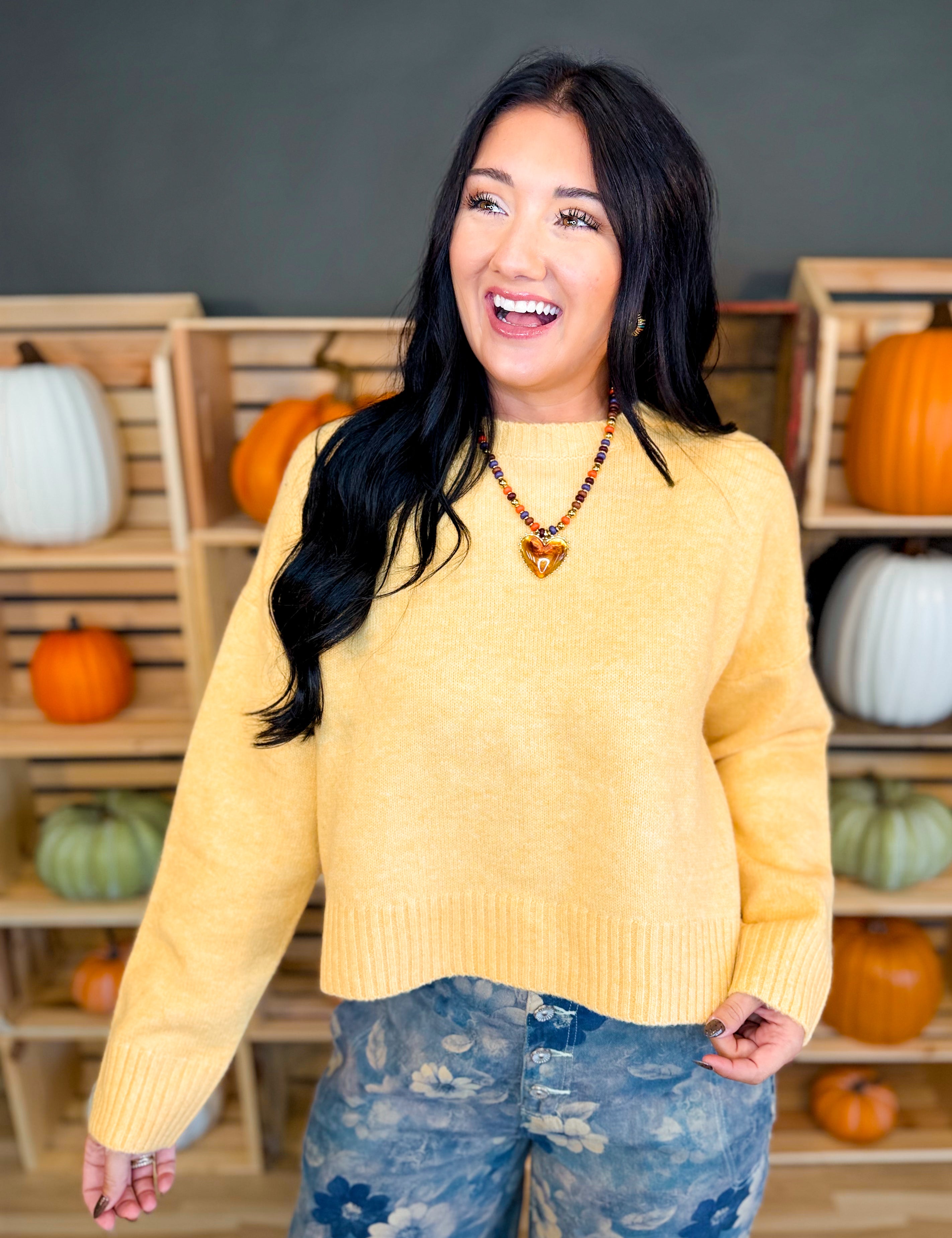 Tie-Back Crewneck Cropped Sweater - Marigold - Lace and Grace Boutique
