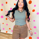 Striped Knit Tank Top - Teal/Peach