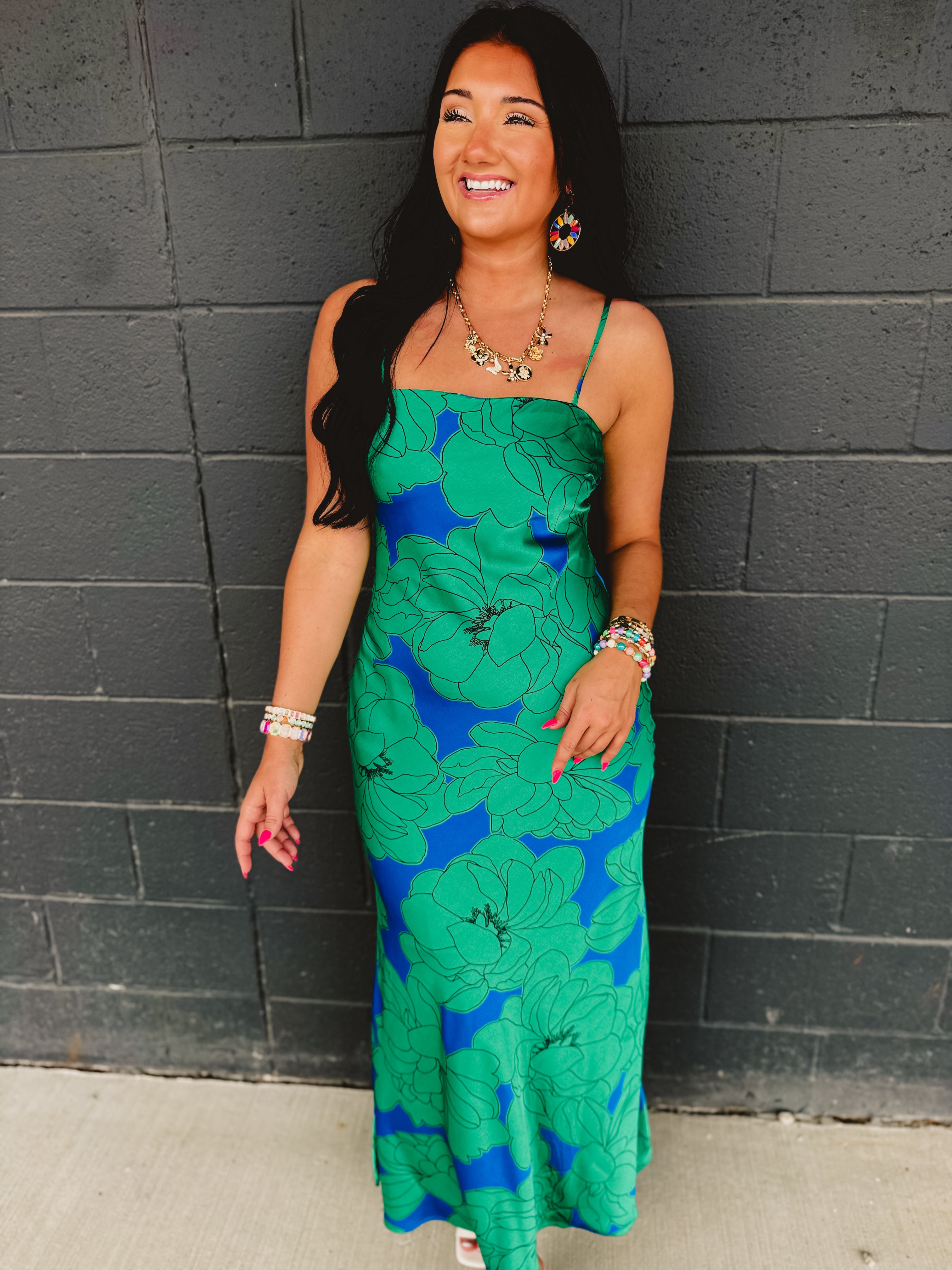 Floral Slip Maxi Dress - Blue/Green