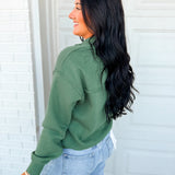 Raw Edge Quarter Zip Fleece Pullover - Sage Green