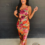 Asymmetric One Shoulder Ruched Maxi Dress - Parisian Floral - Lace and Grace Boutique