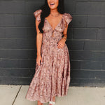 Floral Front Tie Tiered Midi Dress - Mauve - Lace and Grace Boutique