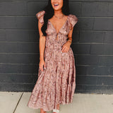 Floral Front Tie Tiered Midi Dress - Mauve - Lace and Grace Boutique