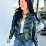 Plaid Printed Soft Button Up Cropped Woven Shirt - Ember - Lace and Grace Boutique