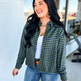 Plaid Printed Soft Button Up Cropped Woven Shirt - Ember - Lace and Grace Boutique