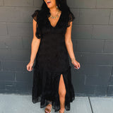 Floral Lace Embroidered Tiered Maxi Dress - Black - Lace and Grace Boutique