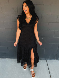 Floral Lace Embroidered Tiered Maxi Dress - Black - Lace and Grace Boutique