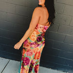 Strapless Bias Cut Satin Maxi Dress - Parisian Floral - Lace and Grace Boutique