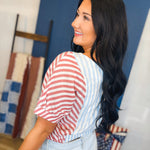 Striped Color Block Blouse - Red/White/Blue - Lace and Grace Boutique