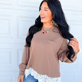Lace Trim Thermal Knit Top - Latte