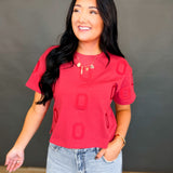 Ohio State Embroidered Logo Cropped Tee - Red