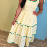 Contrast Binding Tiered Midi Dress - Lemon Cream - Lace and Grace Boutique