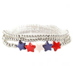 Red, White, and Blue Star Beaded Bracelet Set - Silver - Lace and Grace Boutique