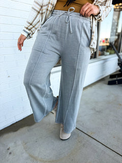 Pigment Wash French Terry Wide Leg Pants - Sleet - Lace and Grace Boutique