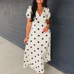 Polka Dot Puff Sleeve Maxi Dress - Cream/Black - Lace and Grace Boutique