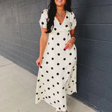 Polka Dot Puff Sleeve Maxi Dress - Cream/Black - Lace and Grace Boutique
