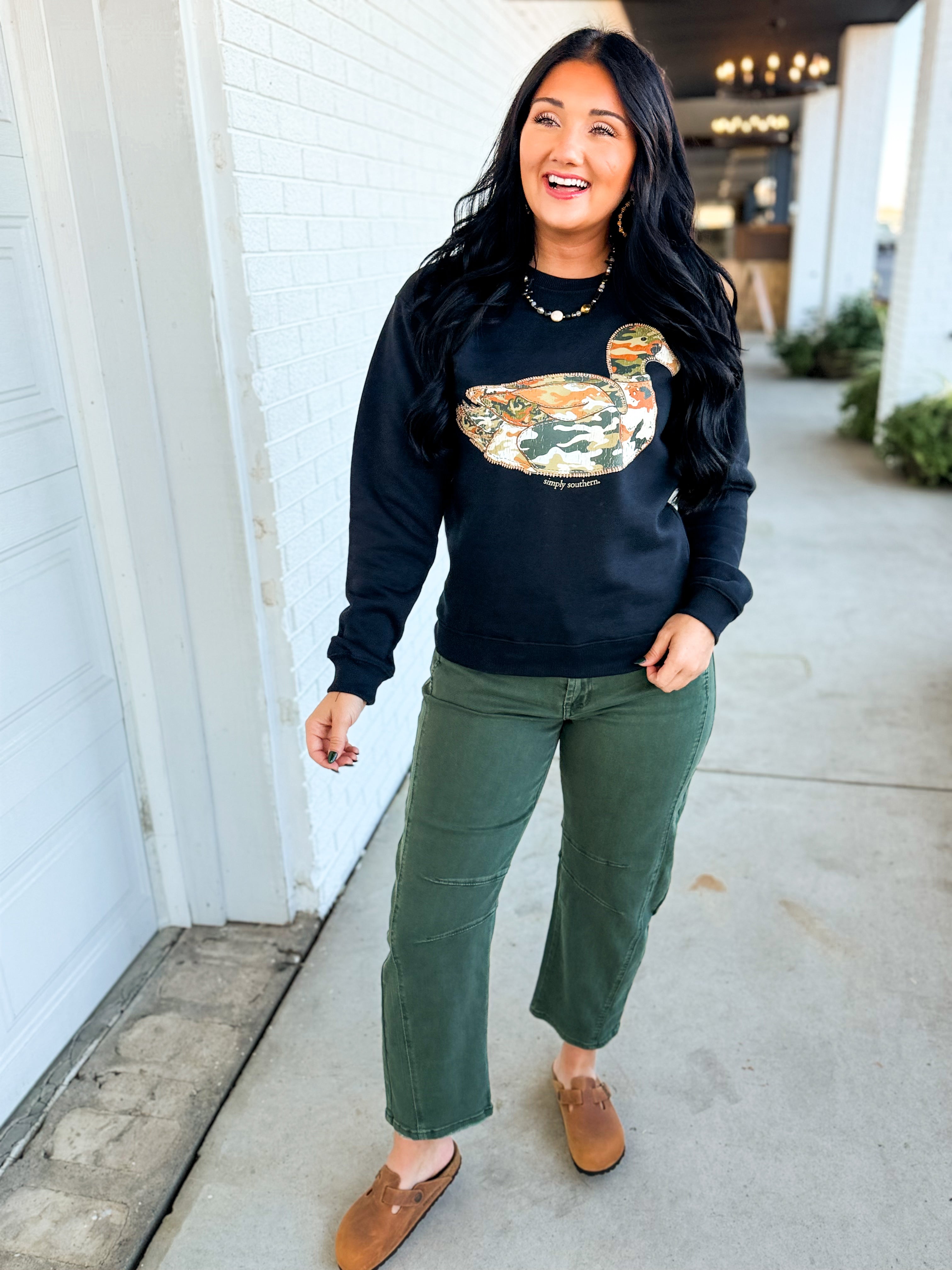Simply Southern Camo Duck Patch Sweatshirt - Black - Lace and Grace Boutique