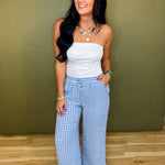 Mixed Gingham Straight Leg Pants - Blue/White - Lace and Grace Boutique