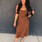 Leopard Print Criss Cross Maxi Dress - Mocha Mousse - Lace and Grace Boutique