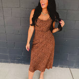Leopard Print Criss Cross Maxi Dress - Mocha Mousse - Lace and Grace Boutique