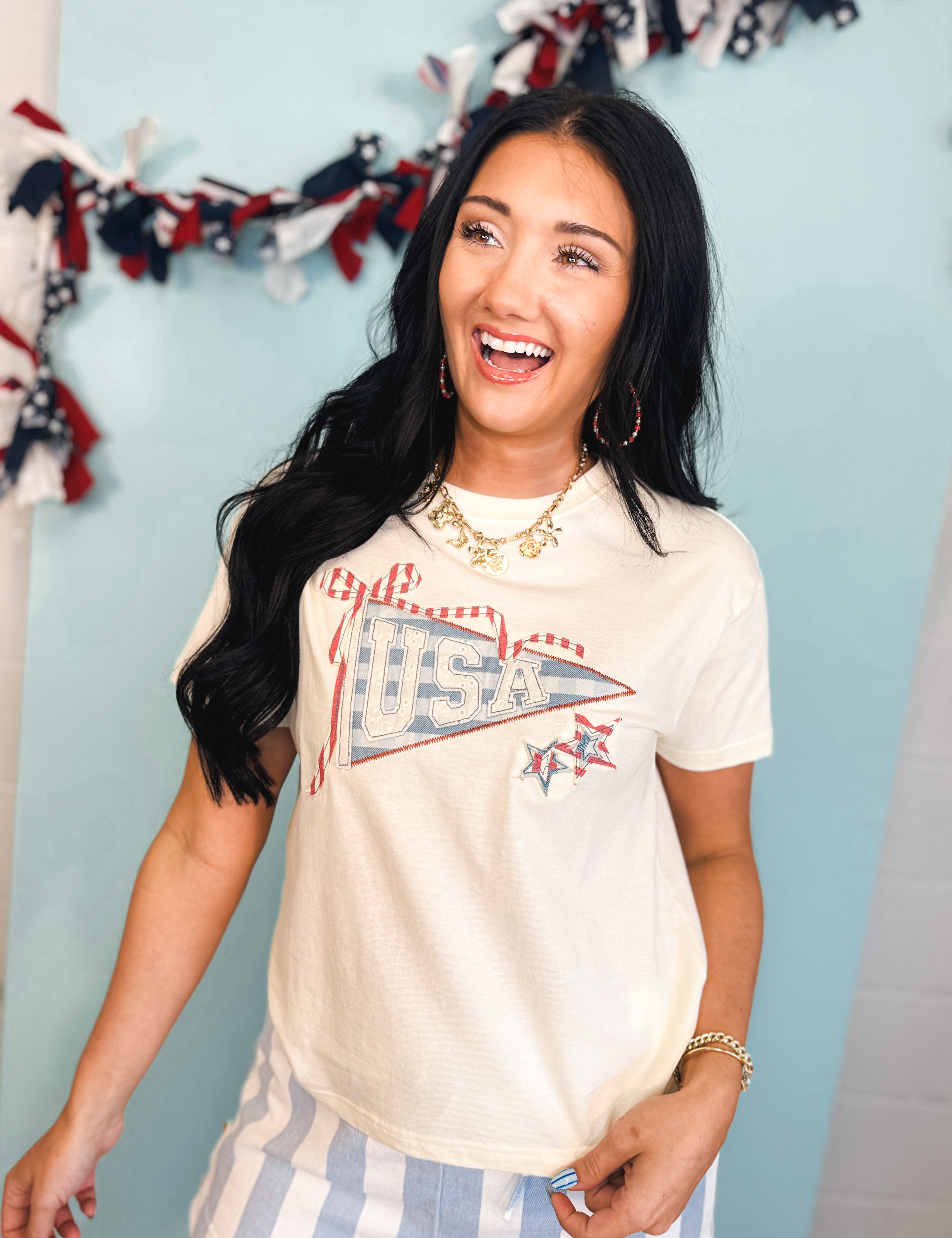 Simply Southern USA Patch Tee - Ivory - Lace and Grace Boutique