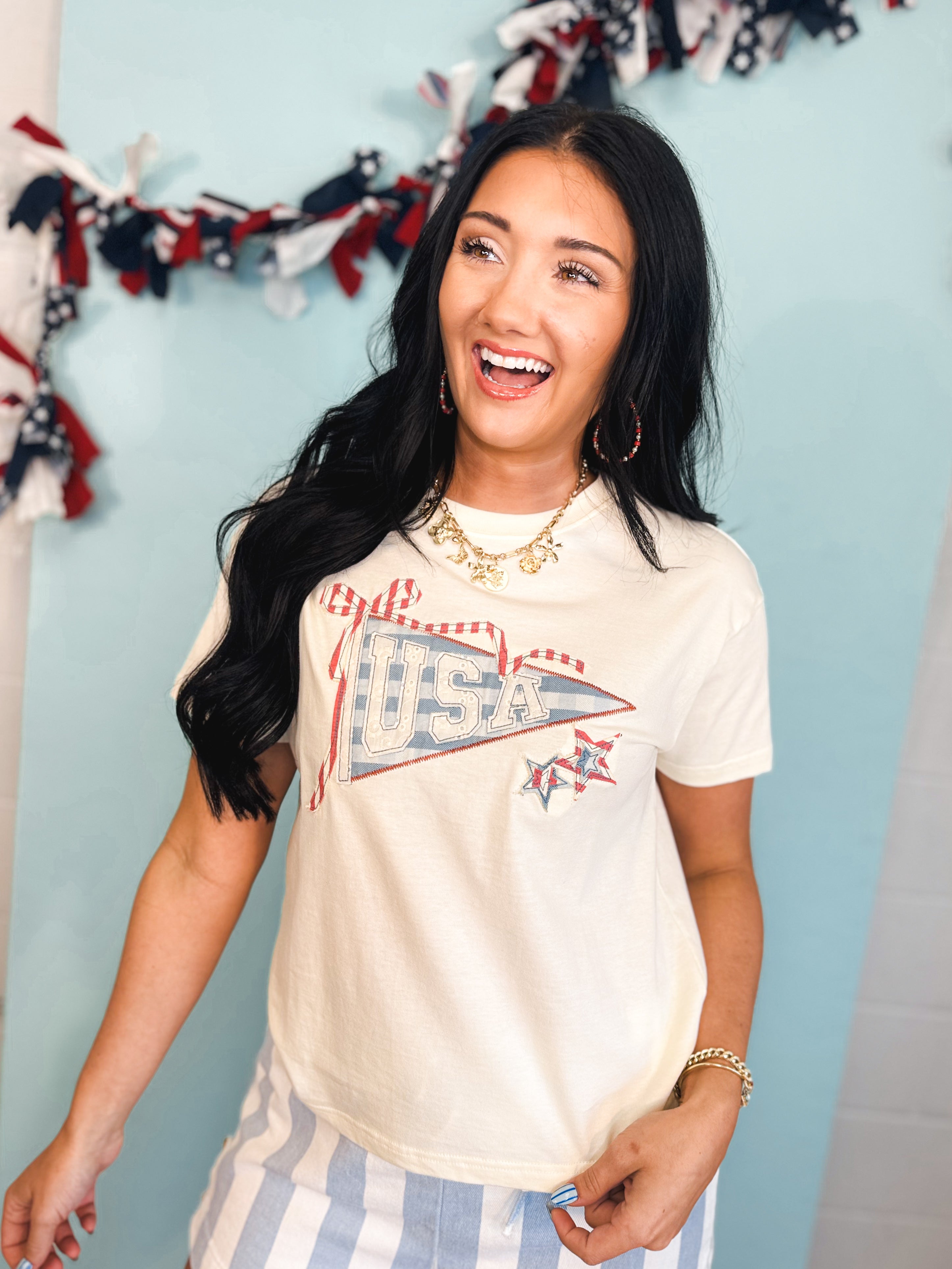 Simply Southern USA Patch Tee - Ivory - Lace and Grace Boutique