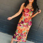 Strapless Bias Cut Satin Maxi Dress - Parisian Floral - Lace and Grace Boutique