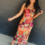 Strapless Bias Cut Satin Maxi Dress - Parisian Floral - Lace and Grace Boutique