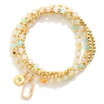 Set of 4 Natural Stone & Gold Beaded Bracelets - Amazonite - Lace and Grace Boutique