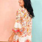 POL Paisley Beaded Mandarin Dress - Ivory/Orange Multi - Lace and Grace Boutique