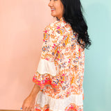 POL Paisley Beaded Mandarin Dress - Ivory/Orange Multi - Lace and Grace Boutique
