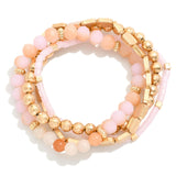 Beaded Stretch Bracelets, Set of 4 - Pink/Gold